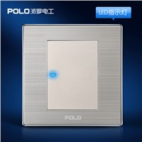 Wholesale POLO Luxury Wall Switch Panel, Light Switch,1 Gang 1 Way,Champagne/Black,Push Button LED Indicator,16A,110~250V, 220V