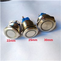22mm 25mm 30mm blue led 12V stainless steel Resetable 1NO1NC push button switch waterproof ring illuminated