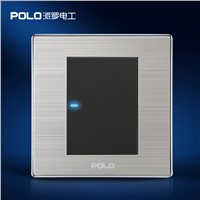 1 Gang 1 Way, POLO Push Button Switch, LED Indicator, Champagne/Black, Luxury Wall Light Switch Panel,16A, 110~250V,Random Click