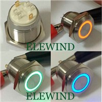 ELEWIND 16mm 3 led color ring illuminated push button switch(PM161F-10E/J/RGB/12V/S 4pins for led)