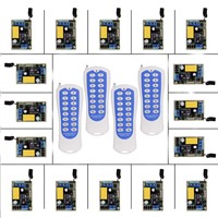 Mini Size 220V 1CH 1CH 10A Wireless Remote Control Switch Relay Receiver + 4 X 16CH Transmitter System ,315 / 433.92 MHz Toggle