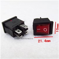 10pcs/lot  4Pin 5A 250V Red LED illuminated Button Rocker Switch On - On Import Rocker Power Switches