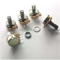 5PCS WH148 1K 2K 5K 10K 20K 50K 100K 250K 500K 1M ohm Linear Dual Rotary Potentiometer 15mm Shaft With Nuts And Washers 3Pin