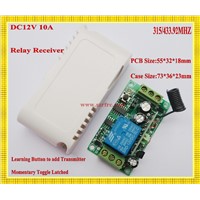 DC 12V 1 CH Relay Receiver Wireless Remote Control Switch 315/433.92 RF Radio Frequency RX Learning  Momentary Toggle Latched