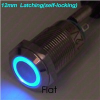 1PC 12MM Glowing Metal Button Switch With LED 6V/12V/24V/220V Latching Self-locking FixedMicro Push Button Waterproof Flat Head