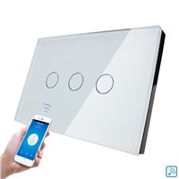 Cnskou Manufacturer Wifi Touch Switch, LED Light Wall Smart Home Remote Control Switch,US 3 Gang 1 Way Luxury Glass Panel