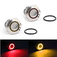 Areyourshop Push Button Switch Chrome 4 Pin 12mm Red/Yellow Led Metal Push Button Momentary Switch Waterproof 12v 1/4Pcs Switch