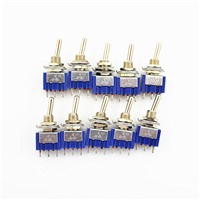 10Pcs 3 Pin 3 Position ON-OFF-ON SPDT Mini Latching Toggle Switch AC 125V/6A 250V/3A