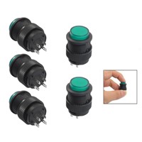 Promotion! 5 Pcs 4 Latching Type Green LED Lamp Round Push Button Switch DC 3V