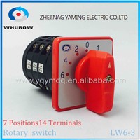 Rotary switch 7 positions LW6-3 changeover cam switch 380V 10A 3 poles sliver point contacts one position control two terminal