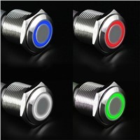 High Quality  push button led  12V 16mm LED Power Push Button Switch Silver Aluminum Metal Latching Type switch 16 mm on off