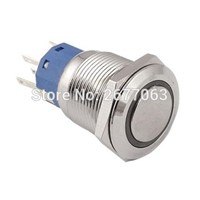BLUE Led 19mm 12V Stainless Switch Momentary Push Button Non Lock 5 Pin SPDT