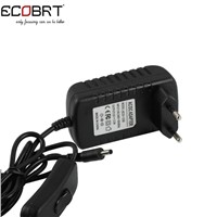 24W Black LED Driver 12v With Rocker Switch as LED Strip Light Power Supply European Plug 3.5DC plug output