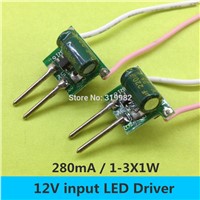 20 PCS MR16 2pin 12V LED Driver 1-3X1W Low voltage Transformer 2 feet 280MA Constant Current 1W 3W High Power Lamp Transformer