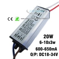 5pcs 6-10x3w 650mA 20W LED Driver DC18-34v Power Supply Waterproof IP67 Constant Current Driver For FloodLight
