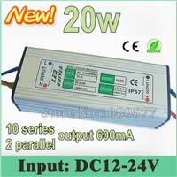 10pcs Waterproof 20W LED driver Constant Current drivers DC12V-24V to 30-36V 600mA For 20W chip 10 Series 2 Parallel