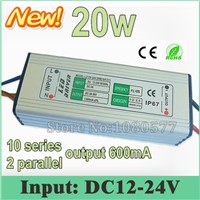 2pcs Waterproof 20W LED driver Constant Current drivers DC12V-24V to 30-36V 600mA For 20W chip 10 Series 2 Parallel