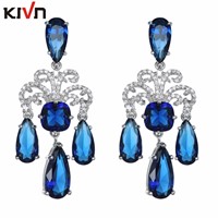KIVN Fashion Jewelry Blue CZ Cubic Zirconia Chandelier Wedding Bridal Earrings for Women Christmas Mothers Day Birthday Gifts
