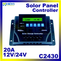 C2430 LCD parameters adjustable Solar Charge and Discharge Controller 20A 12V / 24V solar controller pwm large terminal blocks