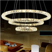 PEARMON 3-Rings Diamond Crystal LED Pendant Lights Round Circle Ceiling Lamp adjustable DIY modelling Lights Fixtures AC100-240V