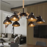 Nordic Korean loft wooden chandelier light wood dining room lamp  retro industrial adjustable Chandelier