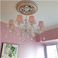 American children&amp;amp;#39;s room chandelier girl Princess Pink cloth simple European Mediterranean bedroom iron crystal lamp Chandeliers