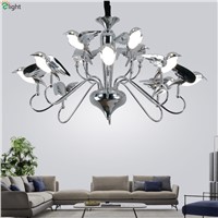Modern Chrome Bird Led Pendant Chandeliers Lamp Acrylic Dining Room Led Chandeliers Lighting Living Room Hanging Lights Fixtures