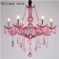 European luxury pink crystal chandelier living room bedroom banquet hall Princess Room French candle glass pendant lamp