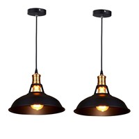 Retro Industrial Simplicity Chandelier Vintage Ceiling Lamp with Metal Shiny Nordic style Shade (Set of 2 Black)