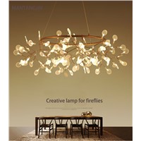 Lustre chandelier lighting  Modern circle led creative bat branches leaves firefly Nordic style restaurant lobby