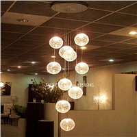 Direct Selling  Pendant Lamps  Round Large Long Stair E14 Round Ball Chandelier 10 Lights lustres de teto Glass
