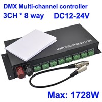 DHL (EMS) Multi-channel 3CH *8 Way (24 Channel), DC12-24V LED RGB DMX 512 Decoder Controller for Led RGB bulb strip light,Retail