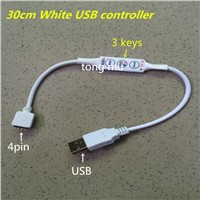 DC5V 30cm White USB RGB strip mini controller 3 Key dimmer  for 5V RGB LED Strip Light, good quality