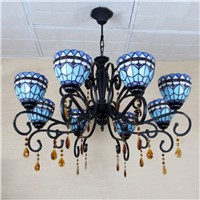 Baroque Chandelier European Vintage Classical Glass Suspension Light Tiffany Bar Cafe Lamp Restaurant Hanging Lamp