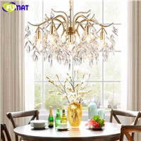 FUMAT American Crystal Chandelier Gold Metal Vintage Pastral Crystal Light For Living Room Dining Room LED Crystal Chandeliler