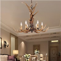 Europe Country 6 Heads Chandelier American Retro Lamps Fixture Resin Deer Horn Antler Lampshade Decoration E14 110-240V