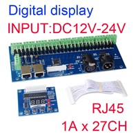 wholesale 1pcs DMX-27CH-RJ45-LED digital display led dimmer 1A*27CH DMX512 XRL 3P decoder, controller  for RGB led strip lights
