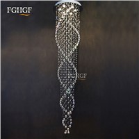 Long design Crystal Chandelier Light fixture spiral lustres light fitting flush mounted Crystal Stair foyer stairs lobby Lamp