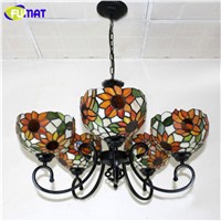 FUMAT Sunflower Chandelier European Vintage Art Stained Glass Decorative Light For Living Room Bar Hanging Lamps Chandeliers