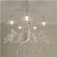 European Modern Crystal Dining Room Sculpture Chandelier Lamp White Resin Angel Baby Living Room Glass Shade Hanging Lamps