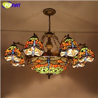 FUMAT Blue Dragonfly  Chandelier European Style Artistic Stained Glass Suspension Light Bar Cafe Lamp Living Room Chandeliers
