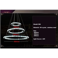 Stainless steel 3 Circles 65W LED K9 Crystal Chandelier Hot sale Diamond Ring Modern Pendant Lamp High-grade light