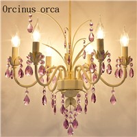 American garden pink crystal chandeliers Princess rooms girls&amp;amp;#39; bedrooms dining rooms European style candles chandeliers