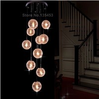 Fashion Large Long Stair Chandelier   Round Ball 10 Lights lustres de teto Glass  led lights for home