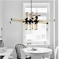 Post-modern fashion design chandelier for living room/dinning table Amber/Milky Glass tube lampshade droplight 18 arms 100-240V