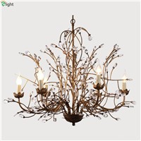 American Retro Iron Branch Led Pendant Chandeliers Lustre Crystal Dining Room Led Chandelier Lighting Led Hanging Lights Fixture