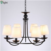 American Retro Iron Led Pendant Chandeliers Lustre Fabric Linen Living Room Led Chandelier Lighting Bedroom Led Hanging Lights