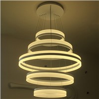 Modern Living Room LED Chandelier Lamp 5 Circles Acrylic Stairwell Lustre Chandelier Droplight Suspension Lumiere LED Lighting