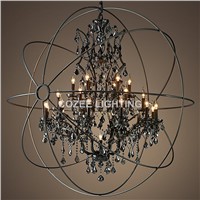 Vintage Smoky Crystal Chandelier Hanging Lighting Orb Globe Matt Black Chandeliers Light for Living Dining Room Restaurant Decor