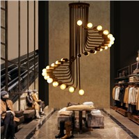 Loft American Retro Industrial Spiral Stair Pendant Light Living Room Cafe Restaurant Bar Tie Iron Ceiling Lamp